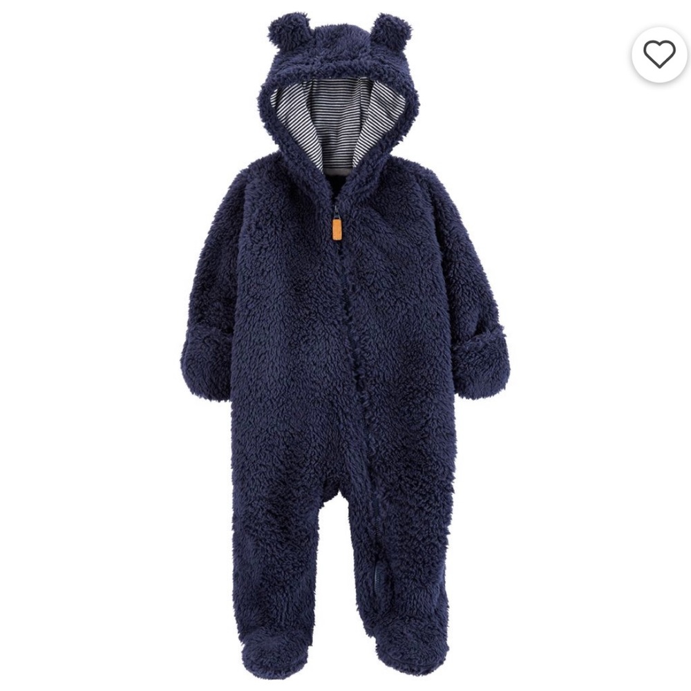 Carters Sherpa Pram - navy with teddy bear liner in hood